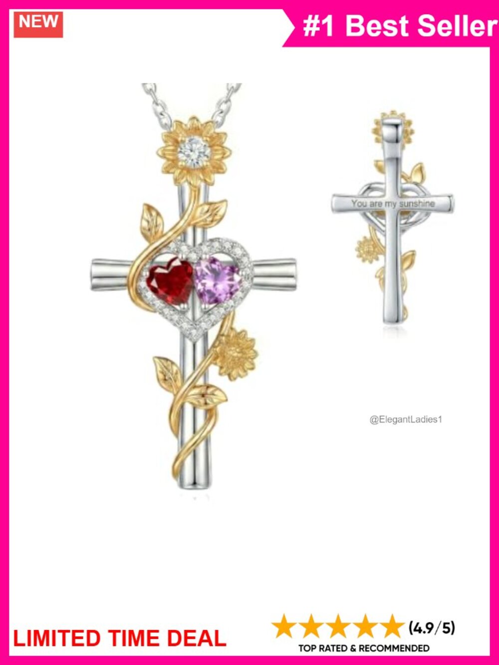 Cross Necklace 14k White Gold Plated Birthstone Pendant